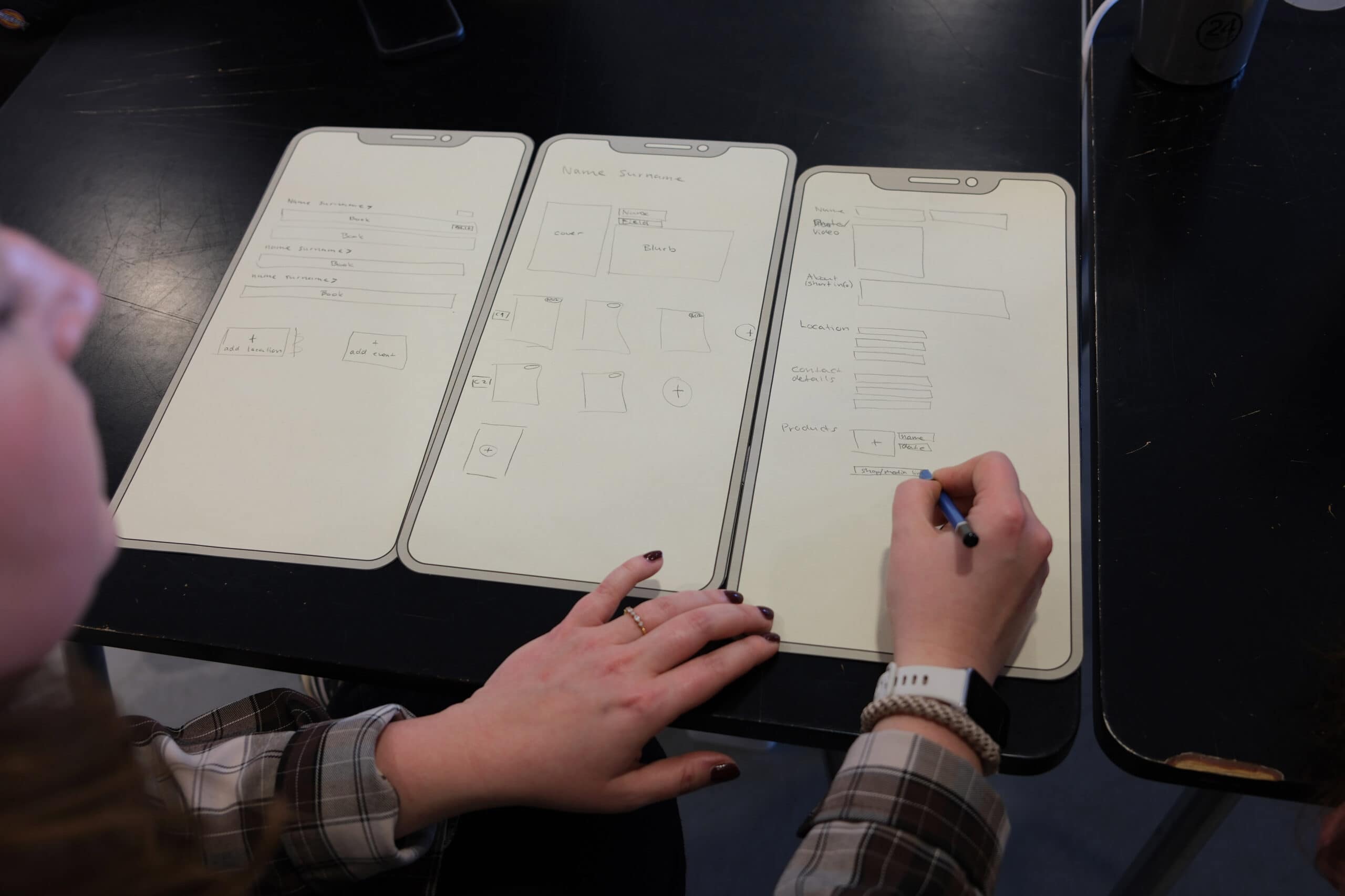 Physical prototypes for a new user experience flow being tested for the app.