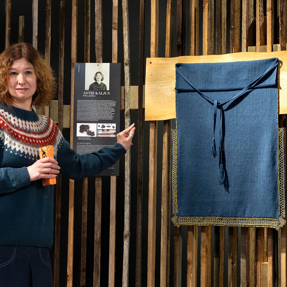 Astri Kaljus at the exhibition “River of Time” in the Vana-Võromaa culture centre. Photo by Andres Treial.