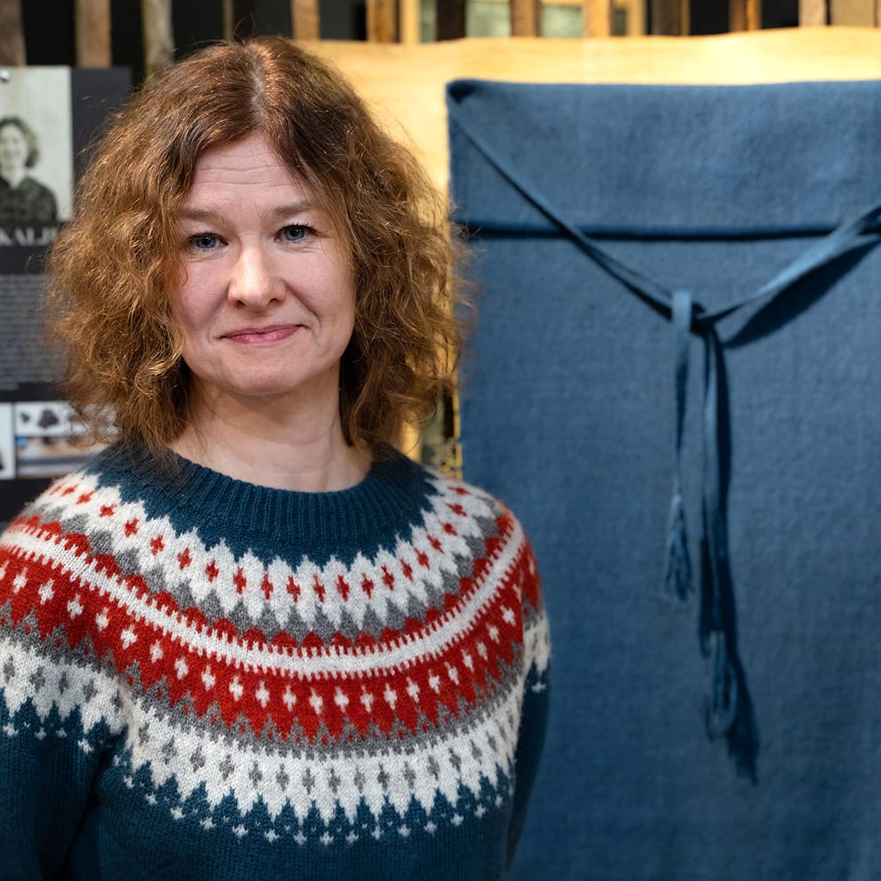 Astri Kaljus at the exhibition “River of Time” in the Vana-Võromaa culture centre. Photo by Andres Treial.